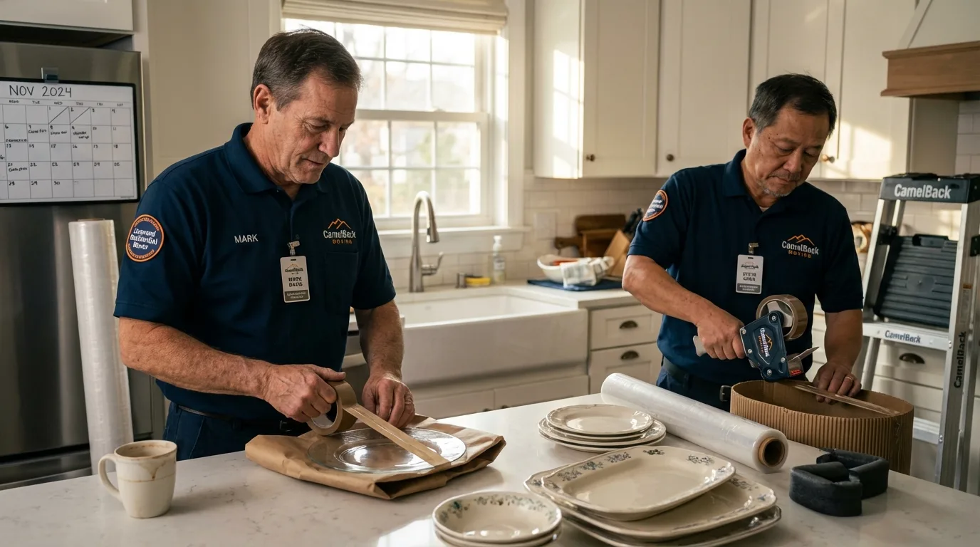 Professional crew packing kitchen dishware in Rio Verde, AZ